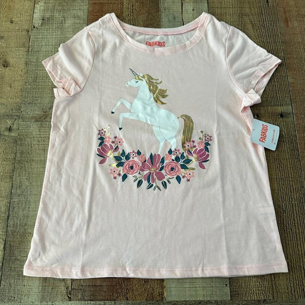 Fabkids Girls Pink Short Sleeve Tee T-shirt with Unicorn -14/16